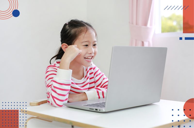 A young girl student attending an interactive online PSLE learning session.