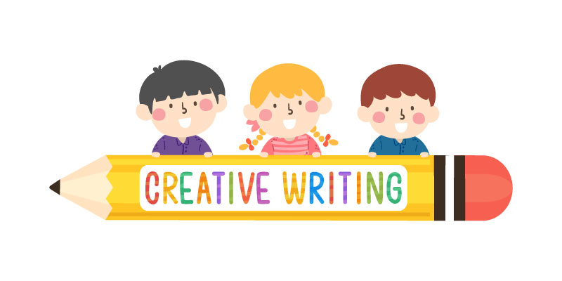 A vector illustration of Kids with a Big Pencil Border for PSLE English Creative Writing.
