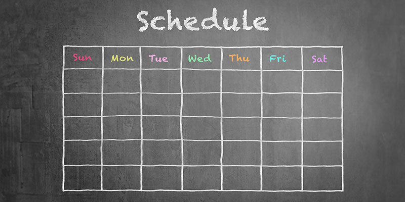 PSLE study timetable is illustrated with a grid timetable on a black chalkboard background.